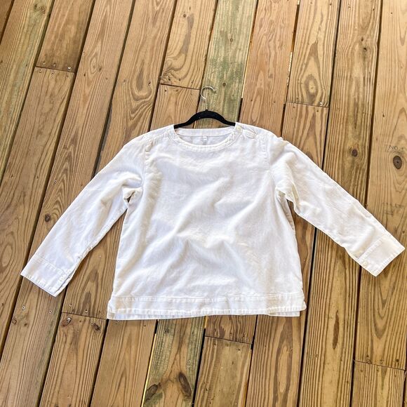 Muji Long Sleeve Flannel Top - Ivory - Boat Neck - Women's Size Large - Picture 1 of 8